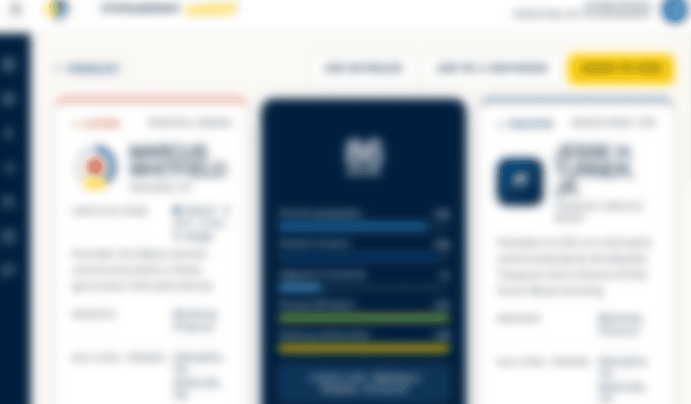 Blurred screenshot of a relationship-mapping screen, names and links indistinct.